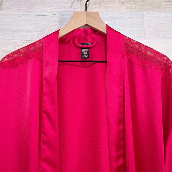 Victorias Secret Satin Lace Lingerie Robe Red Tie Waist Intimates Womens Medium - Picture 3 of 8